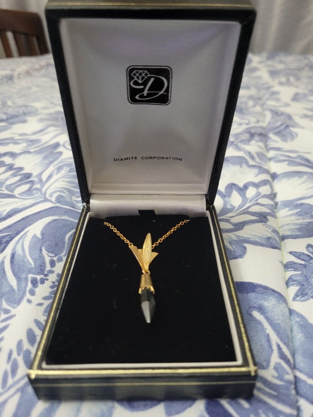 Vintage Emmons Black Teardrop Necklace - New in Original Packing